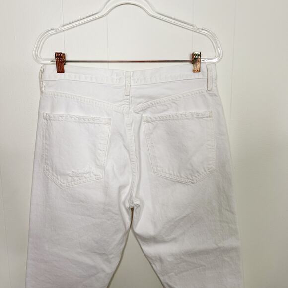 Agolde Jamie High Rise Classic Jeans 31 Pitch White Distressed Button Fly Cotton - Picture 5 of 12